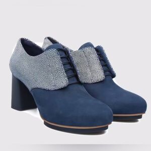 Camper Myriam platform Block heel nubuck suede leather blue white lace up US8.5